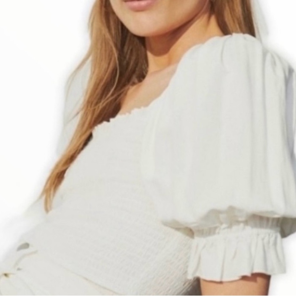 H&M Elegant White Puff Sleeve Top Sz L